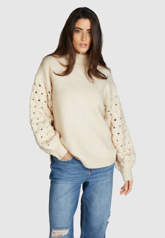 Turtleneck with Knit Detail Sleeves