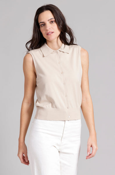 Button Front Sleeveless Polo