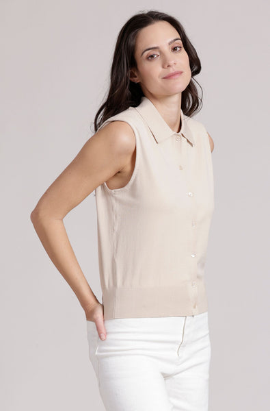 Button Front Sleeveless Polo