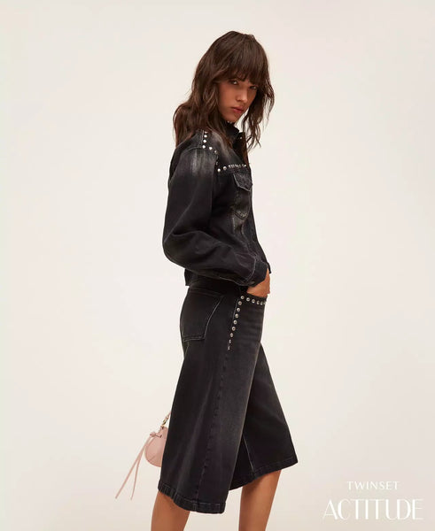 Denim Bermuda Shorts With Studs