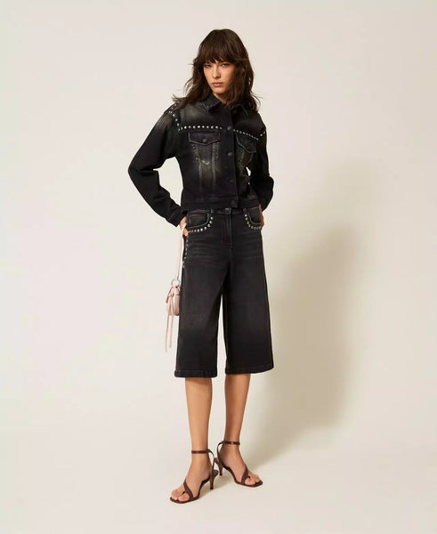 Denim Bermuda Shorts With Studs