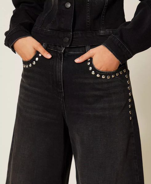 Denim Bermuda Shorts With Studs