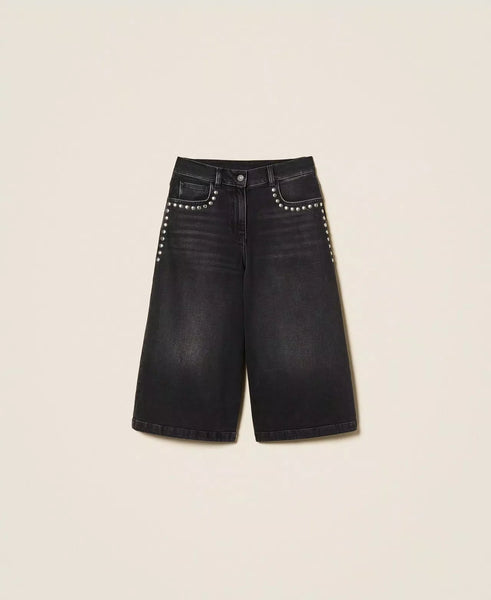 Denim Bermuda Shorts With Studs
