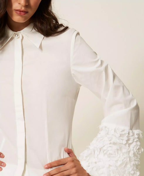 Poplin Shirt With Flower Cuff