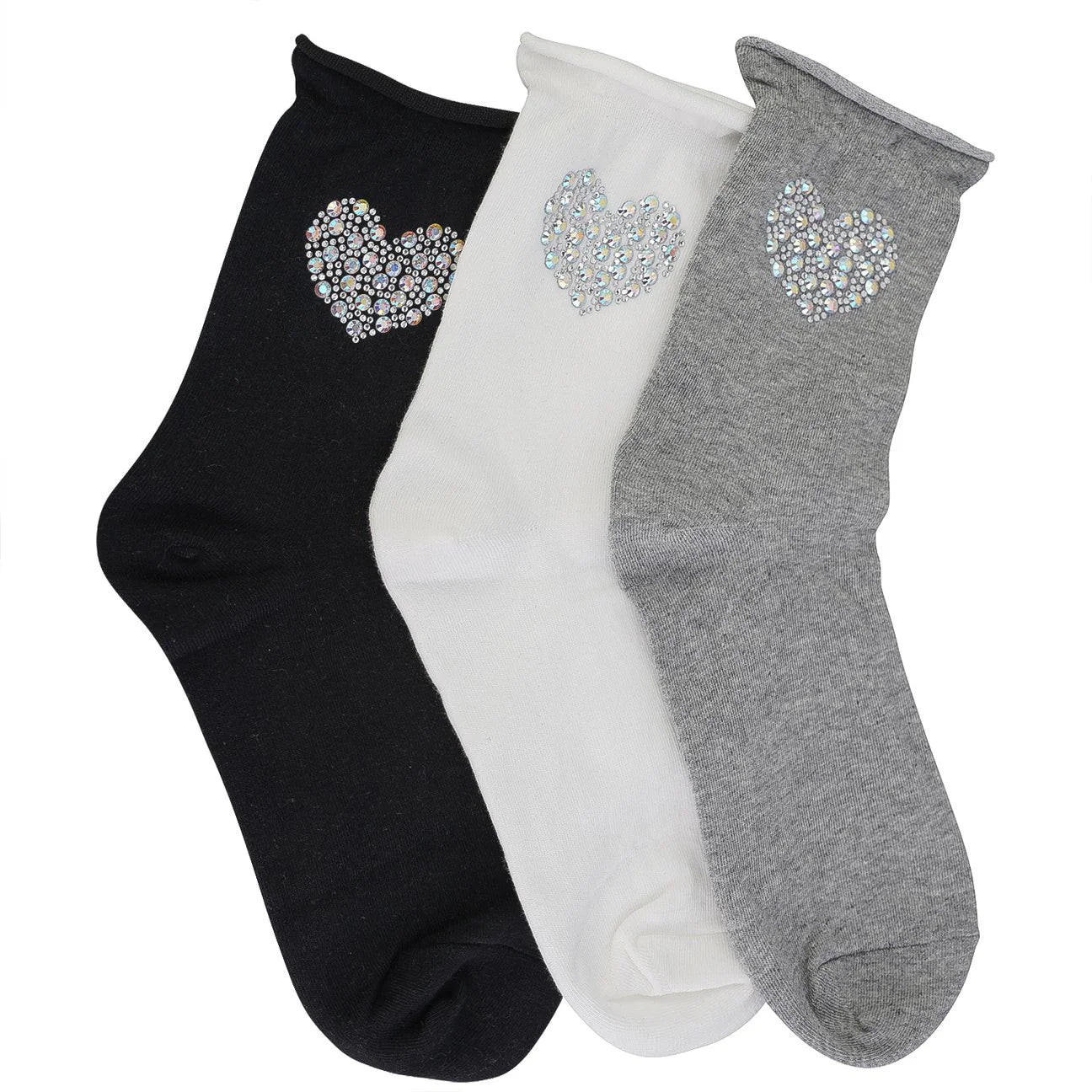 Rhinestone Heart Socks - 2 Colours