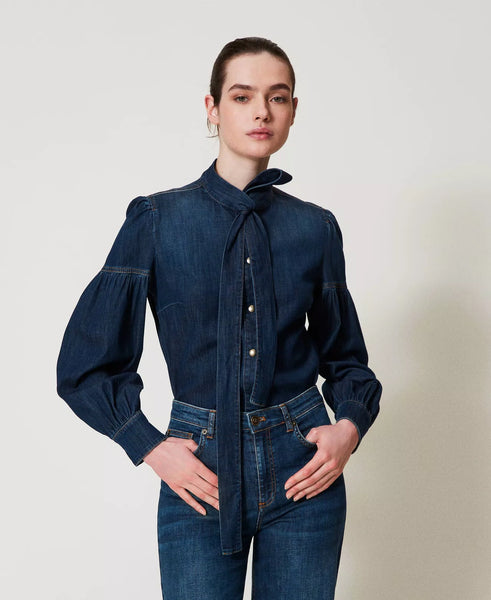 Denim Shirt With Bow