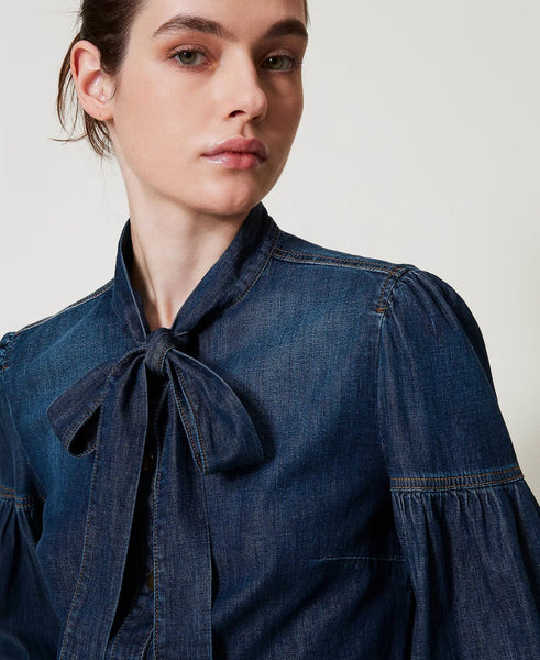 Denim Shirt With Bow