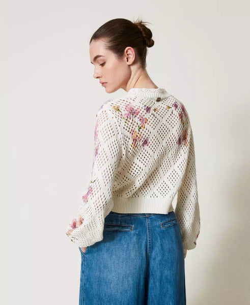 Knit Cardigan with Floral Print