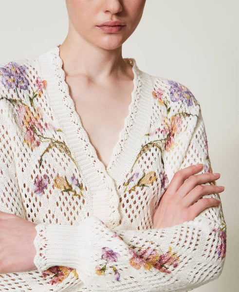 Knit Cardigan with Floral Print