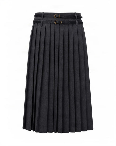 Double Belted Pleated Skirt