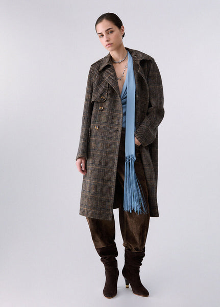 Camel Check Wool Coat