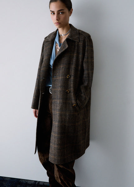 Camel Check Wool Coat