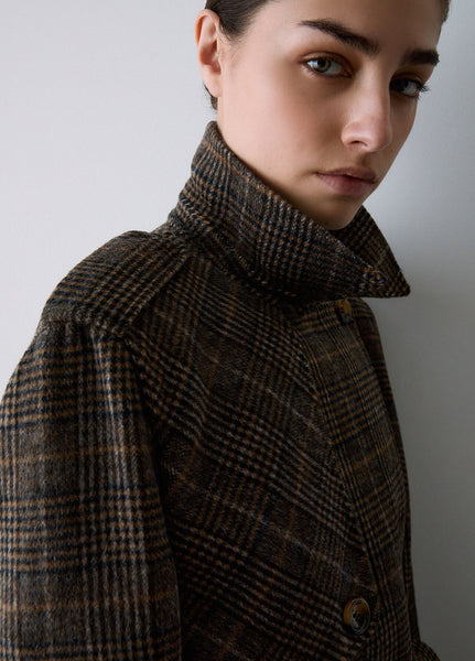 Camel Check Wool Coat