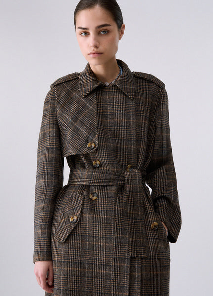 Camel Check Wool Coat