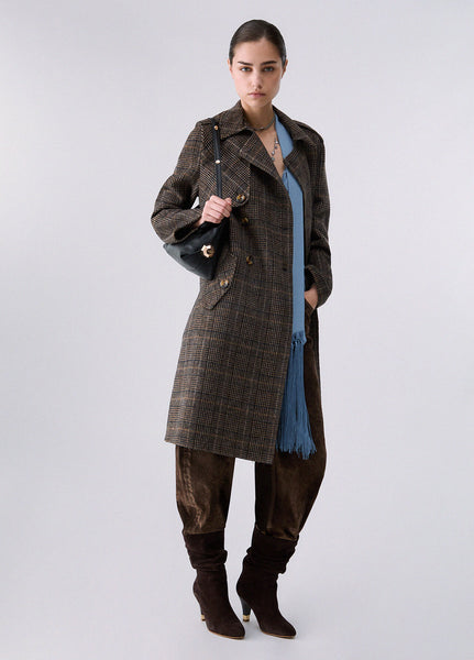 Camel Check Wool Coat