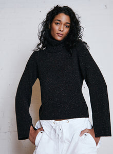 Split Sleeve Cuffed Sweater W/ Detachable Snood