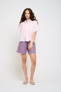 Short Sleeve Linen Blouse - Spring Lilac