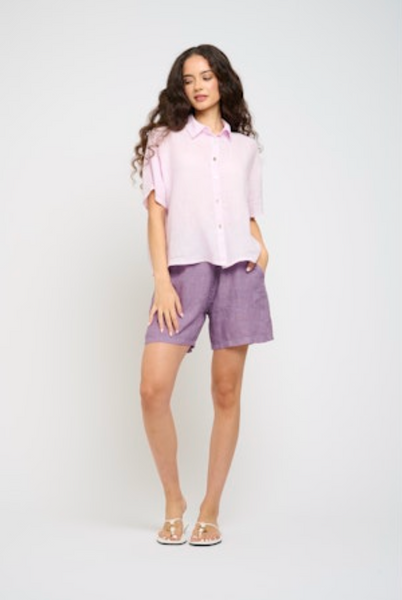 Short Sleeve Linen Blouse - Spring Lilac