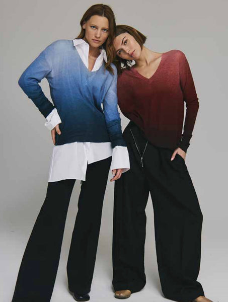 Ombre Distressed Edge V Neck - 2 Colours
