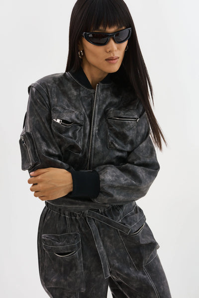 Xaia Faux Leather Convertible Jacket in Vintage Black