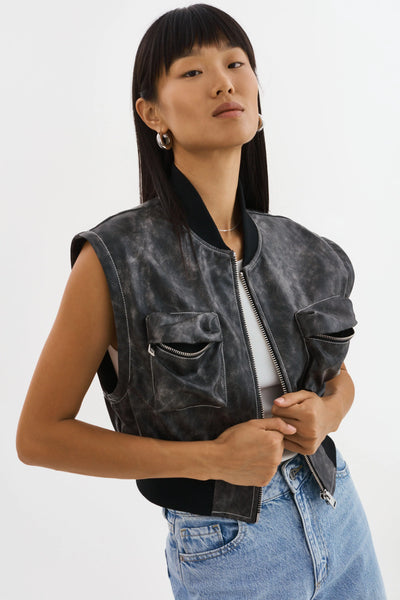 Xaia Faux Leather Convertible Jacket in Vintage Black