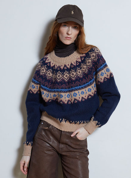 Chunky Fair Isle Crew - Charcoal Combo