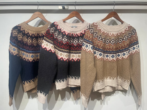 Chunky Fair Isle Crew - Charcoal Combo