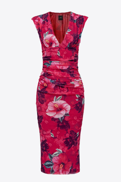 Hibiscus Print Calf-Length Dress