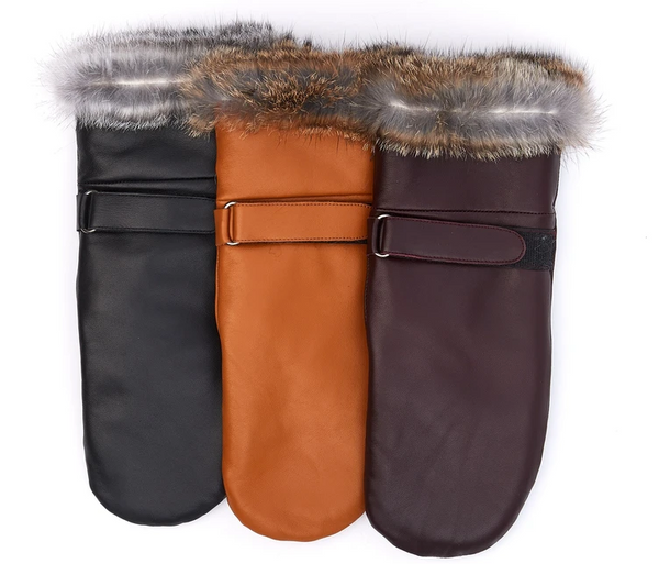Furlux - Leather Mittens with Fur Trim