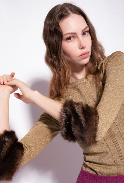 Sweater With Faux Fur Cuffs